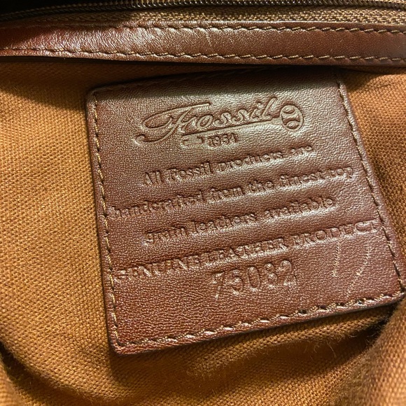 Vintage leather Fossil wooden handle weave brown bag with key charm - Picture 3 of 11